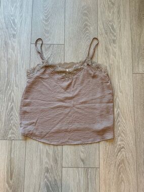 Pink Rose Women's Large Tan Lace Trim Cami Tank Top